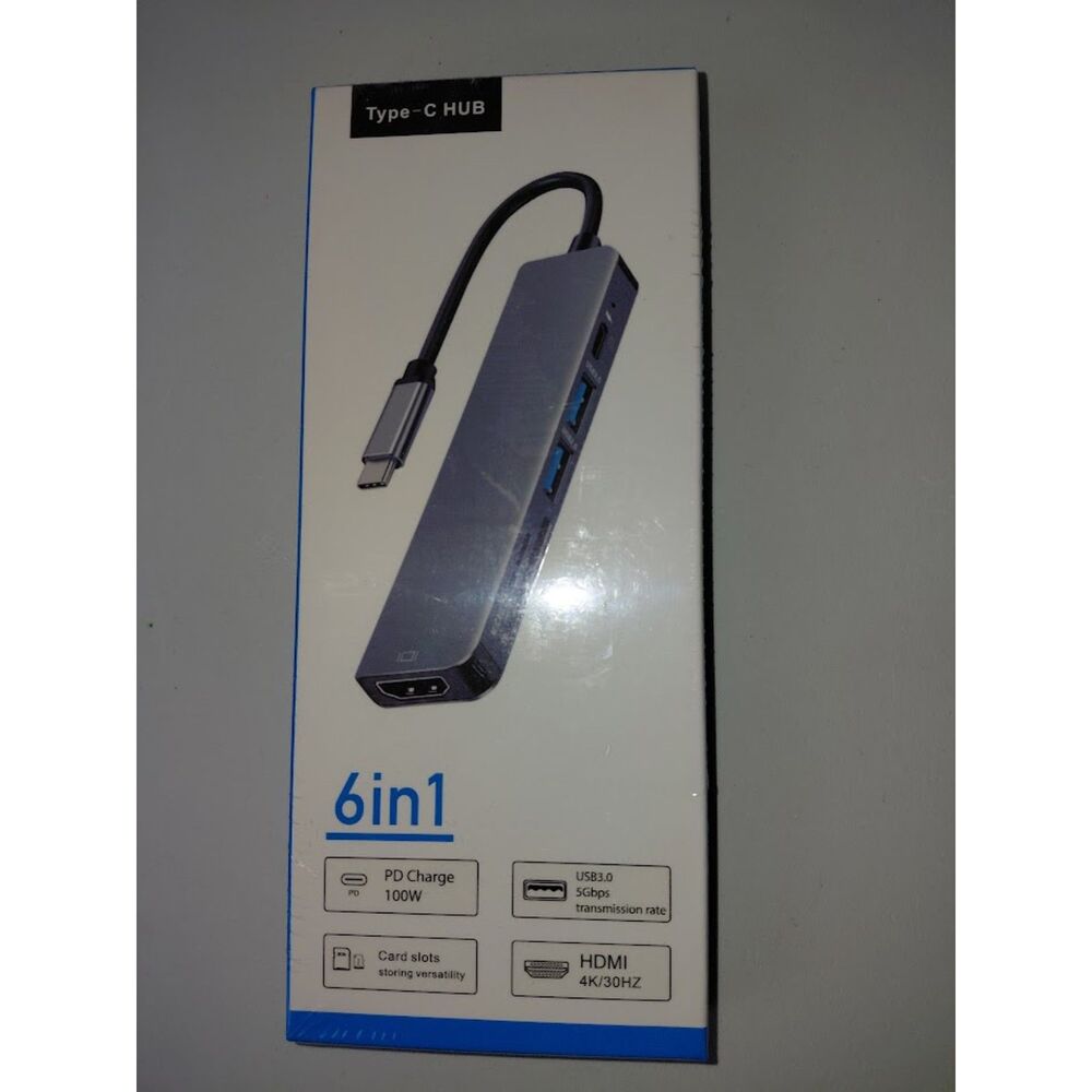 NIB 6-in-1 USB-C Hub Multiport Adapter 4K HDMI PD Charging Minimalist Tech